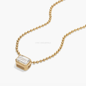 IGI Certified East West <b>Emerald</b> Cut 1 ct Lab Grown Diamond <b>Pendant</b> Necklace 14K Yellow Gold Full Bezel Set Solitaire - Product Image 4