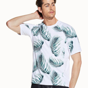 Men Short Sleeve Rash Guard T Shirt Leaf <b>Print</b> Quick Dry Athletic Swim <b>Surf</b> Training Top - Product Image 5