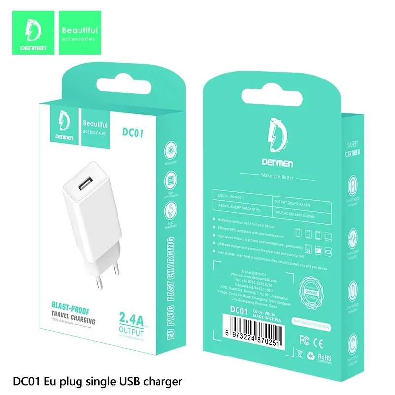 Denmen OEM ODM מטען טלפון עם תיבת חבילה מותאם אישית cargador usb מתאם usb טלפון מטען נייד טלפון נייד