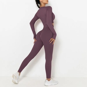 Women's 2-Piece Zip Front Gym Set <b>Long</b> <b>Sleeve</b> <b>Top</b> Mid-Waisted Leggings 4-Way Stretch Breathable Workout Yoga Fitness <b>Training</b> - Product Image 3