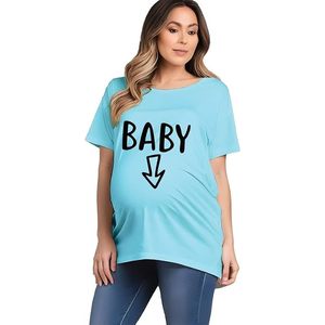 Camiseta de Maternidad Azul Marino para Mujer con Estampado de Flecha Amarilla de Bebé, Corte Holgado, Cuello Redondo, Manga Corta, Informal, de Algodón - Product Image 4