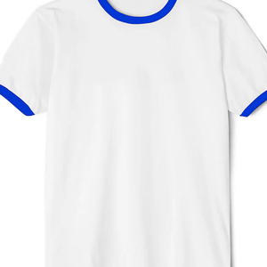 White Men's <b>Short</b> <b>Sleeve</b> T-Shirt With Blue Contrast Trim O-Neck Regular Fit Casual Solid Color Knitted Cotton - Product Image 4