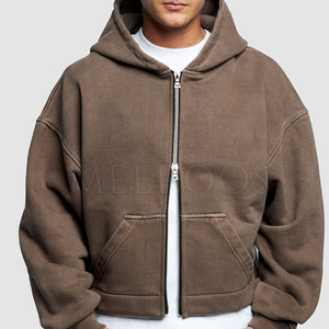 Sudadera con capucha y cremallera completa de felpa gruesa de 320 g/m² con lavado ácido, ecológica, oversize para hombre, ideal para otoño - Product Image 2