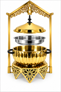 Calentador de Comida Tipo Buffet de Acero Inoxidable Dorado con Diseño Real de Lujo, con Base Decorativa con Acabado de Espejo para Hostelería - Product Image 3