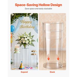 Supporto per Fiori da Matrimonio, Set da 3 Pezzi, 60/75/90 cm, Cilindro con Base e Coperchio in Acrilico Trasparente, Espositore da Tavolo - Product Image 4