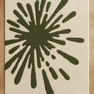 Tapis en laine tufté à la main, design artistique unique, vert, tapis moderne inspiré de la nature, tapis doux en laine pour salon et chambre. - Product Image 1