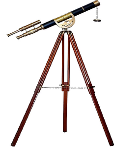 Télescope principal d'ancre à double baril de finition en laiton brillant de conception nautique avec support de trépied en bois marron réglable - Product Image 5
