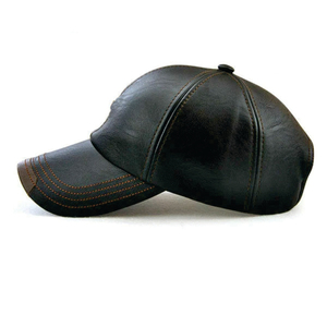 <b>Black</b> Sheepskin Leather Baseball Cap Adjustable Unisex Sporty Waterproof Embossed Four Seasons Breathable Flat Brim Style - Product Image 2