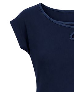 Manufacturer Customized Navy Blue Women Casual Flower Neck T Shirt Soft Breathable Summer <b>Top</b> Short Sleeve Fashion Blouse Outfit - Product Image 3