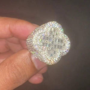 3D คุณภาพสูง VVS Moissanite แร็ปเปอร์ยอดนิยม925สเตอร์ลิงซิลเวอร์ห้องปฏิบัติการเติบโต14K แหวนบาแกตสีขาวทองสำหรับผู้ชาย - Product Image 4