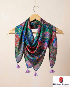 Écharpe en soie imprimée de luxe pour femme, foulard carré léger personnalisé, fabricant OEM ODM de textiles, fournisseur en gros - Product Image 1