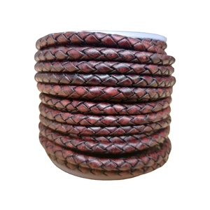 Bolo <b>Braided</b> Genuine Leather <b>Cord</b> with Snap Closure Durable 5mm Red Brown Color for Men All Seasons Accessories - Product Image 3