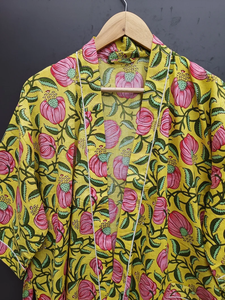 Bata Kimono de Algodón 100% con Estampado de Dibujos Animados para Mujer, Camisón de Verano Hecho a Mano, Cuello en V, Cintura Elástica, Largo Completo - Product Image 2