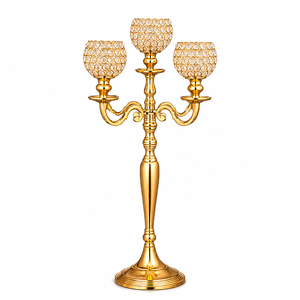 Candélabre en cristal doré à 5 bras, fait main, 90 cm, porte-bougie en métal aluminium pour mariage, centre de table et décoration de table, cadeau - Product Image 3