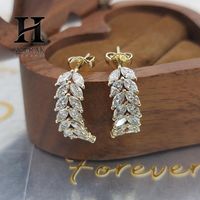 Pendientes de Oro de 14K con Diamantes de Corte Marquesa en Forma de Hoja, Fabricante de Joyería Fina de Lujo
