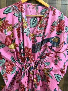 Women 100% Cotton Maxi Floral Bird Print Batwing Sleeve V-neck Eco-Friendly <b>Kaftan</b> Dress <b>Beach</b> Cover Boho Resort Wear Kimono - Product Image 3