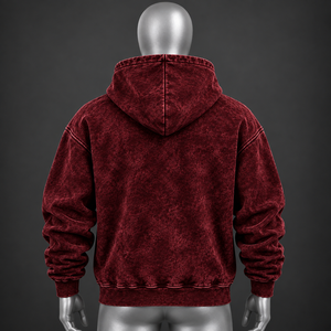 Sweat-shirt à capuche bordeaux délavé pour homme, motif graphique personnalisé, coupe oversize, streetwear, molleton décontracté, vêtements OEM en gros - Product Image 2