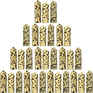 Pointe de cristal de jaspe dalmatien naturel polie et tachetée, fournisseur en gros de pierres précieuses pour l'artisanat, grille de cristal DI - Product Image 1
