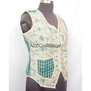 Chaleco de Algodón 100% Puro, Estampado, Acolchado, Estilo Boho, para Mujer, Primavera/Otoño, Cintura Regular, Hecho a Mano, Vintage, Kantha - Product Image 3