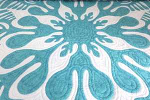 Personalized Blue Hawaiian Cotton Quilt Bedspread Hand Appliqued Hand Quilted Custom Heirloom Bedding For <b>Queen</b> And King <b>Beds</b> - Product Image 5