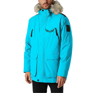 Veste d'hiver pour homme avec capuche en fourrure, imperméable, décontractée, épaisse, fermeture éclair sur le devant, logo brodé, couleur unie, coupe classique - Product Image 2