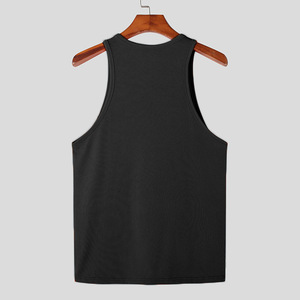 Men's <b>Orange</b> Ribbed <b>Tank</b> <b>Top</b> With Button Front Hollow Design Casual O-Neck Sleeveless Vest Solid Color Knitted Style - Product Image 4