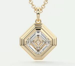 จี้เพชรทรงบาแกตต์แบบฝังขอบเพชร VVS มอยส์ซาไนต์ ดีไซน์ฮิปฮอปสองสีเงินทอง แรงบันดาลใจจาก Asscher Chunky Deco สำหรับงานปาร์ตี้ - Product Image 3