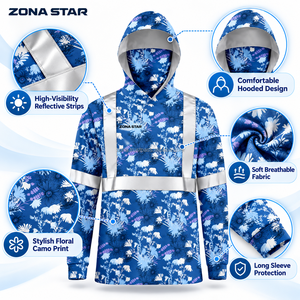 Sudadera con Capucha Floral Sublimada Personalizada, Cinta Reflectante de Alta Visibilidad, Ropa de Trabajo Unisex, Sudadera de Seguridad de Poliéster Estampada, Ropa de Trabajo y Moda - Product Image 2