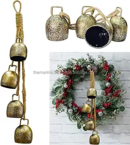 厂家定制批量批发复古仿古黄铜饰面装饰套装4个挂圣诞铃铛