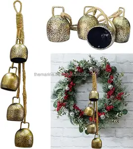 Üretici özelleştirme toplu toptan Vintage antik pirinç Finish dekoratif 4 asılı noel çanları Set