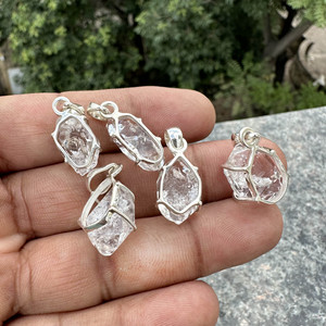 Wholesale Natural <b>Raw</b> Herkimer Diamond Pendant 925 Sterling Silver <b>Crystal</b> Quartz Charms Jewelry for Necklace Making - Product Image 6
