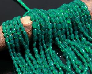 Perles ovales lisses en onyx vert naturel de qualité AAA, forme ovale 5*7-6*8 mm, 16 pouces, pour la création de bijoux - Product Image 5