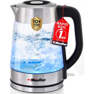 Hervidor de Agua Eléctrico de Ebullición Rápida de 1.8L, Vidrio de Borosilicato y Acero Inoxidable, Libre de BPA, Luz LED, Apagado Automático - Product Image 1