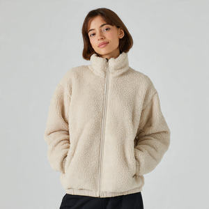 Oversized Sherpa Jacket Women Zipper Stand Collar Sherpa Fleece <b>Coat</b> Ladies Loose Fit Winter Warm Up Sherpa Jackets Women's - Product Image 6