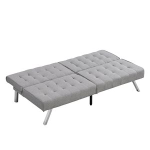 Divano Letto Futon Grigio con Struttura in Legno e Gambe in Acciaio Inox Prodotto Comodo ed Elegante - Product Image 6