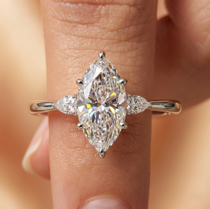 Anillo de Diamante Moissanite, Color D, CVD, 1CT, 2CT, 3CT, Corte Marquesa, Anillo de Compromiso y Boda, Oro Blanco Sólido de 14K, Joyería para Mujer - Product Image 1