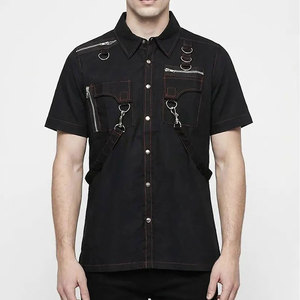 Factory Supplies <b>Men's</b> Gothic Shirt Handmade Black Cotton Button-Up with Red Stitching Wholesale Manufacturer - Product Image 3