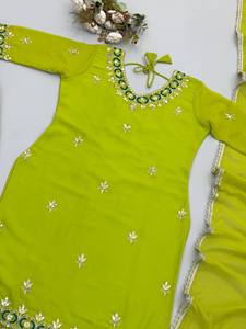Traje Salwar de Algodón Verde Bordado para Mujer con Dupatta, Ropa Casual Tradicional India y Pakistaní, Corte Holgado hasta el Tobillo - Product Image 5