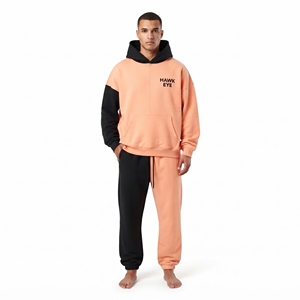 Ensemble décontracté de haute qualité pour homme en molleton de coton, comprenant un sweat à capuche oversize à épaules tombantes bicolore et un pantalon de jogging coupe décontractée à blocs de couleur - Product Image 6
