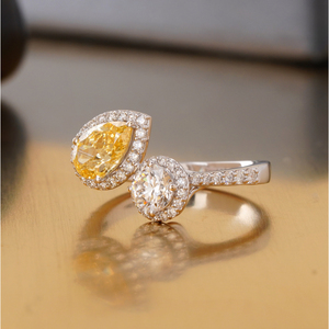 Vivid Yellow Pear Cut Lab Grown Diamond <b>Ring</b> 14K <b>Gold</b> Fancy Statement Color Fine Jewelry Fashion <b>Rings</b> - Product Image 2