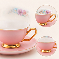 Ensemble tasse à café et soucoupe en céramique florale nordique 200 ml, tasse à thé en porcelaine à fleurs pastel avec plateau pour le thé de l'après-midi