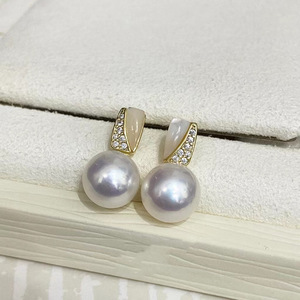 Boucles d'oreilles en perles d'eau douce de 9 à 11 mm, argent pur, style français, rondes, forte brillance, bijoux à la mode - Product Image 1