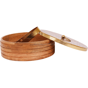 Boîte Chapati artisanale de qualité supérieure Récipient de stockage en bois de manguier avec couvercle en métal au design classique Garde-pain écologique pour Roti - Product Image 1