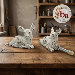 Poignée de meuble en fonte blanche vieillie style rustique, réglable, en forme de cerf, pour tiroirs et armoires - Product Image 1