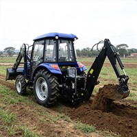 Tracteur économique 70 CV à quatre roues motrices, modifié avec une pelle frontale et une pelle arrière intégrées