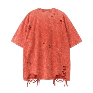 Oversized <b>Red</b> Tie Dye T-Shirt With Ripped Hem And Letter Print For Men Street Style Short Sleeve O-Neck Cotton Jersey <b>Top</b> - Product Image 6