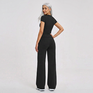 Conjunto de Yoga Personalizado para Mujer: Camiseta de Manga Corta y Pantalones Anchos, Conjunto de 2 Piezas Suave y Elástico para Descanso, Ejercicio y Fitness - Product Image 6