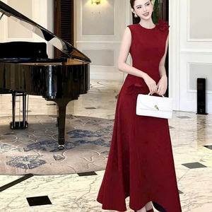 Vestido Maxi de Seda para Mujer, Manga Corta, Color Sólido, Elegante, Cómodo, Informal, Formal, Teñido con Hilo, Suministro ODM - Product Image 6