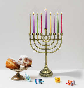 Portavelas de latón antiguo y aluminio 9 Menorah Wonder Overseas decorativo religioso hogar Decoración de Navidad - Product Image 4