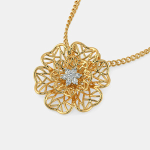 Yellow Gold Layered Floral Lab Grown Diamond Pendant Necklace - Product Image 6